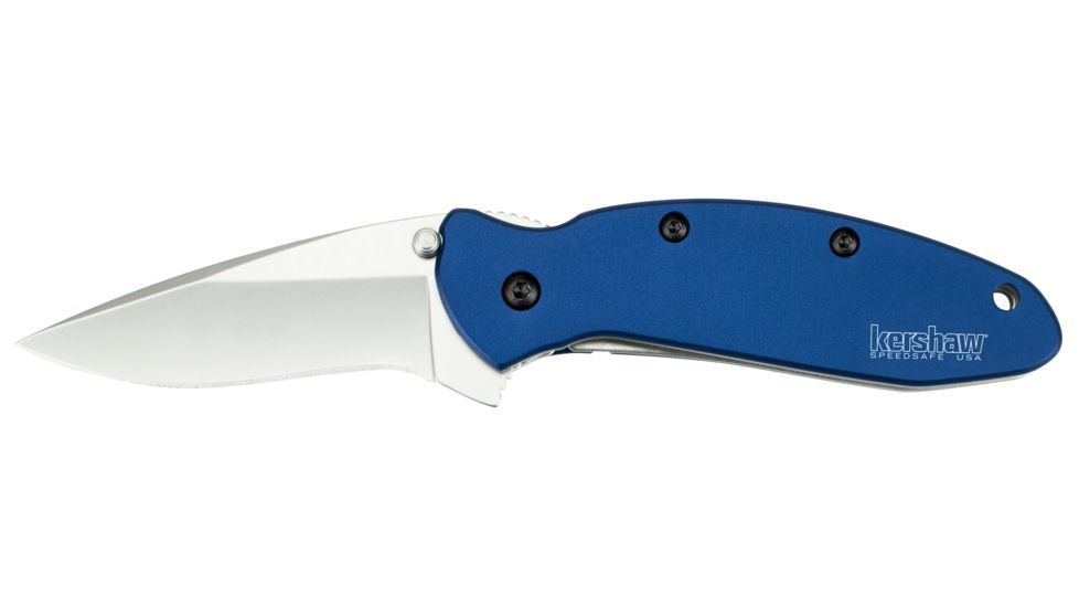 Kershaw Scallion Assisted Opening Folding Knife, 2.4 in, 420HC, Drop Point Blade, 6061-T6 Aluminum, Navy Blue Handle, 1620NB