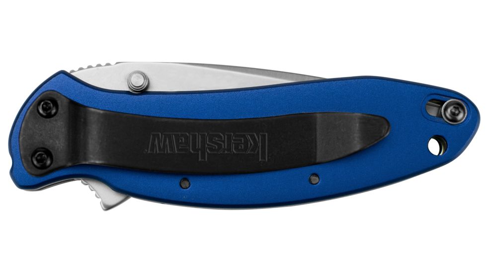 Kershaw Scallion Assisted Opening Folding Knife, 2.4 in, 420HC, Drop Point Blade, 6061-T6 Aluminum, Navy Blue Handle, 1620NB