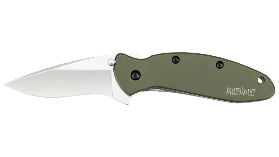 Kershaw K.O. Scallion, Olive Anodized Aluminum Handle, Plain Edge K1620OL