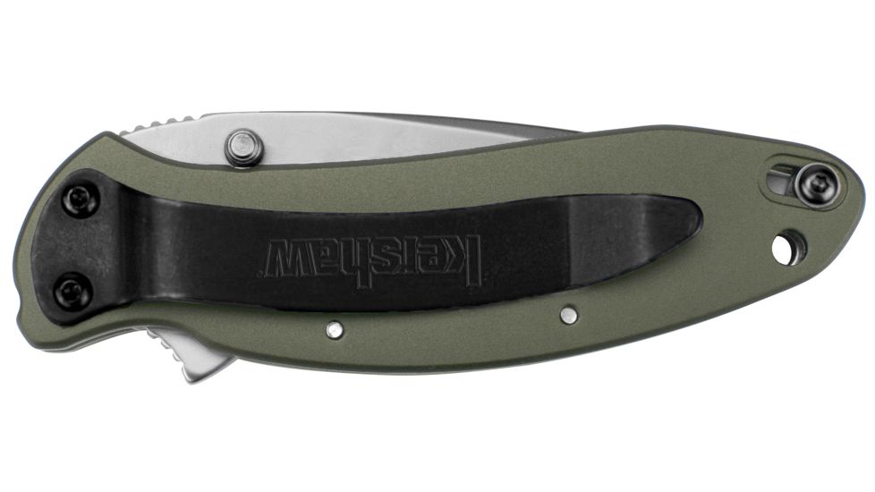 Kershaw K.O. Scallion, Olive Anodized Aluminum Handle, Plain Edge K1620OL