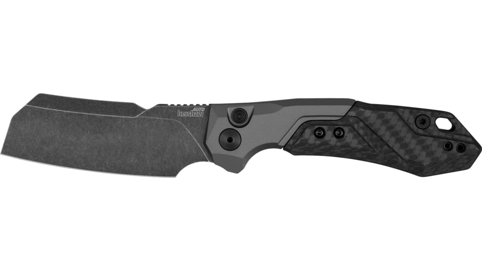 Kershaw Launch 14 Automatic Folding Knife, 3.3in, CPM 154, Cleaver Blade, Black Oxide BlackWash, Black Aluminum/Carbon Fiber Handle, 7850