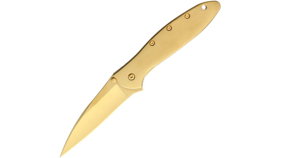 Kershaw Leek A/O Gold Folding Knife, 3 gold DLC coated Sandvik 14C28N stainless blade, Gold DLC coated stainless handle, KS1660G