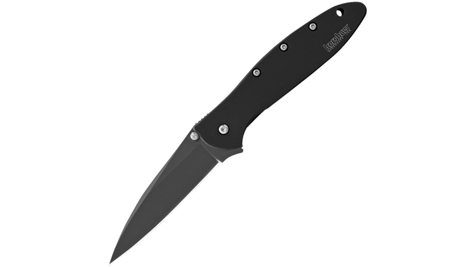 Kershaw Leek Assisted Opening Folding Knife, 3 in, 14C28N, Drop Point, Plain, Black Cerakote Stainless Steel Handle, 1660CKTB