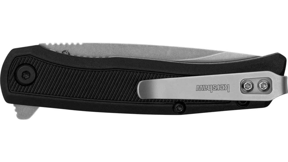 Kershaw Outfield, Folding Knife, Assisted Opening, 2.8" Clip Point, Plain Edge, 4Cr14 Blade Steel, 6.42" Overall Length, Liner Lock, Stone Washed Finish, Silver, Black Glass Filled Nylon Handle, 1428