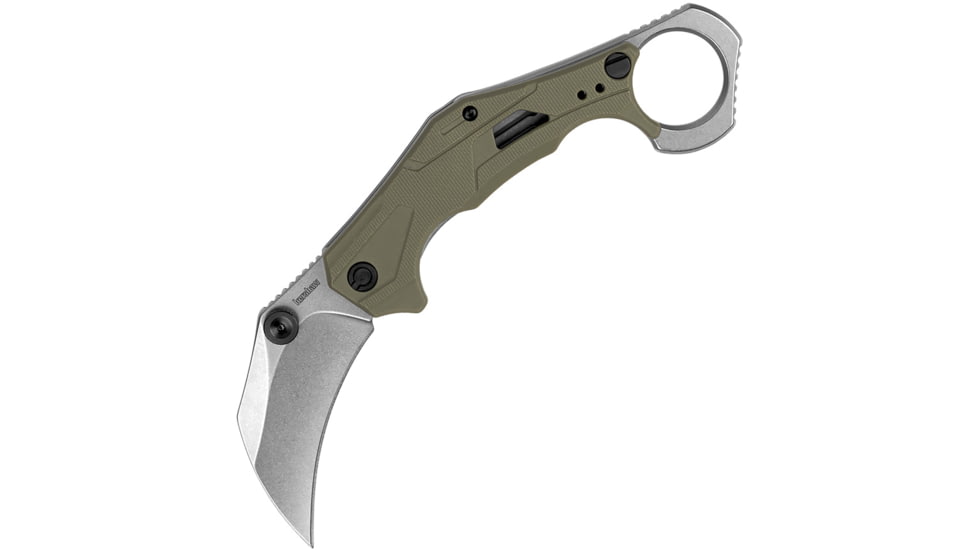 Kershaw Outlier Assisted Opening Folding Knife, 2.63 in, Stonewash 8Cr13MoV Stainless Steel, Hawkbill, Glass-Filled Nylon, Green, 2064ODSW