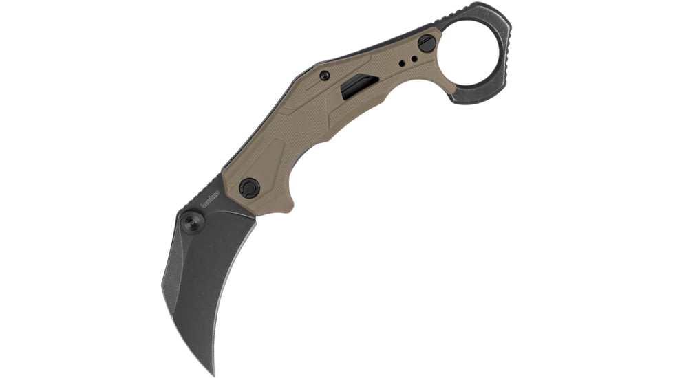 Kershaw Outlier Assisted Opening Folding Knife, 2.63 in, Blackwash 8Cr13MoV Stainless Steel, Hawkbill Blade, Glass-Filled Nylon, Tan Handle, 2064TANBW