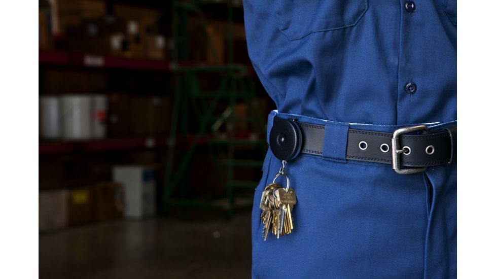Key-Bak 3B Retractable Reel w/ 24in Stainless Steel Chain, Black Front, 1.75in Steel Belt Loop, Split Ring 0003-013