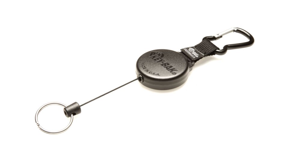 Key-Bak 488B Retractable Reel w/ 48in Kevlar Cord, Durable Case, Aluminum Carabineer, Split Ring, Black 0488-803