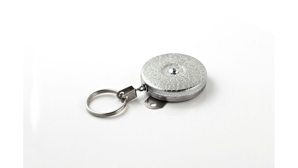 Key-Bak 7LS Industrial Retractable Reel w/ 24in Stainless Steel Chain, Steel Bracket Mount Back, Chrome Front, Large Swivel, Split Ring 0007-016