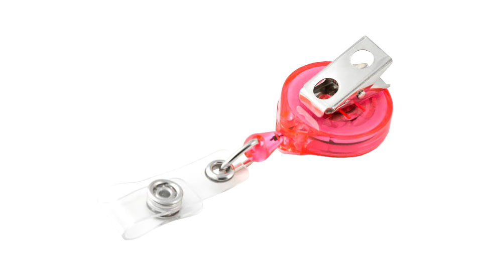 Key-Bak Mini-Bak ID Retractable Reel w/ 36in Nylon Cord, Swivel Bulldog Clip, Vinyl ID Strap, Translucent Pink 0221-015