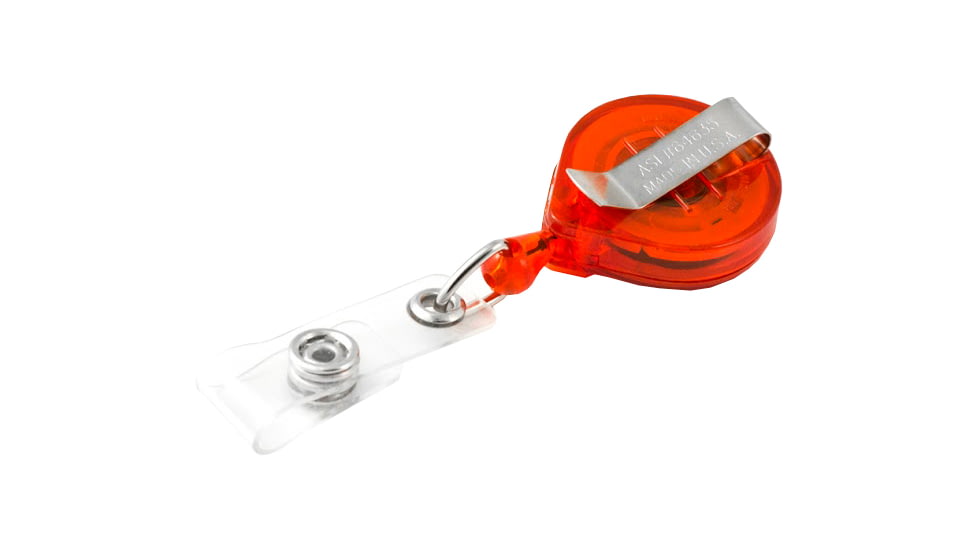 Key-Bak Mini-Bak ID Retractable Reel w/ 36in Nylon Cord, Steel Belt Clip, Vinyl ID Strap, Translucent Orange 0218-011