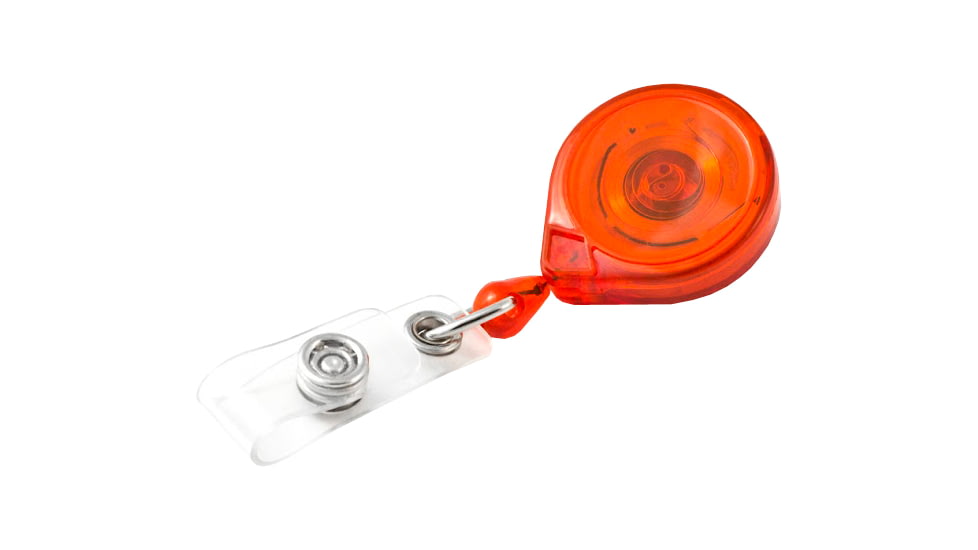 Key-Bak Mini-Bak ID Retractable Reel w/ 36in Nylon Cord, Swivel Bulldog Clip, Vinyl ID Strap, Translucent Orange 0218-015