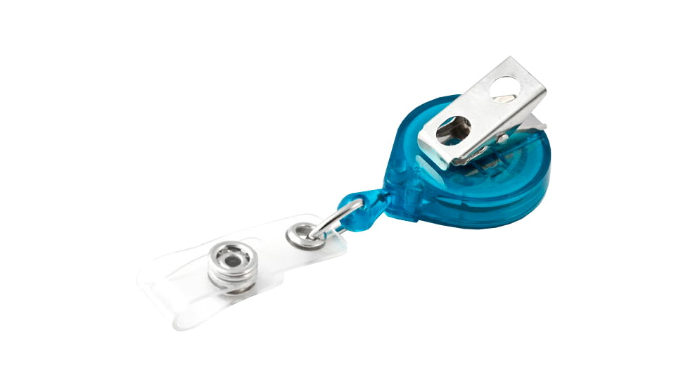 Key-Bak Mini-Bak ID Retractable Reel w/ 36in Nylon Cord, Swivel Bulldog Clip, Vinyl ID Strap, Translucent Teal 0222-015