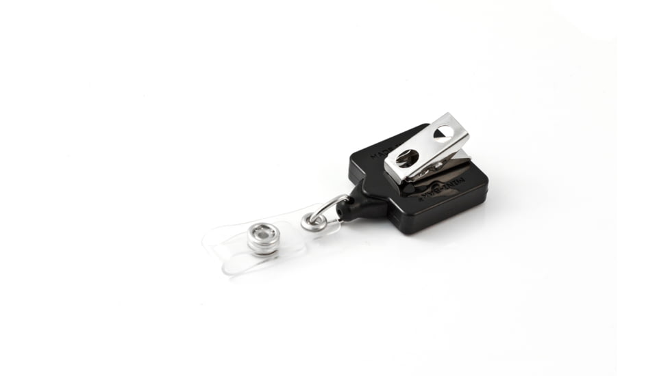 Key-Bak Mini-Bak ID Square Retractable Reel w/ 36in Nylon Cord, Swivel Bulldog Clip, Twist-Free Vinyl ID Strap, Black 0067-S05
