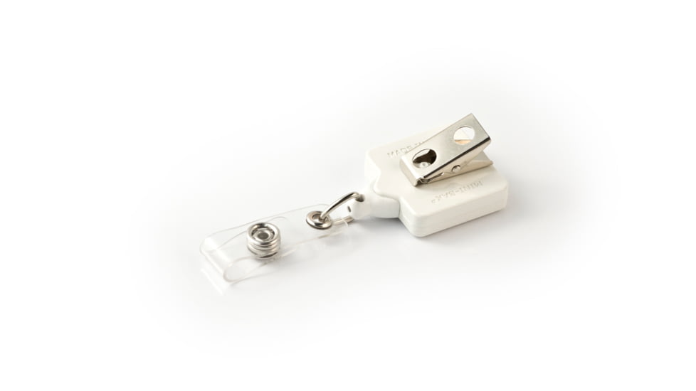 Key-Bak Mini-Bak ID Square Retractable Reel w/ 36in Nylon Cord, Swivel Bulldog Clip, Twist-Free Vinyl ID Strap, White 0066-S05