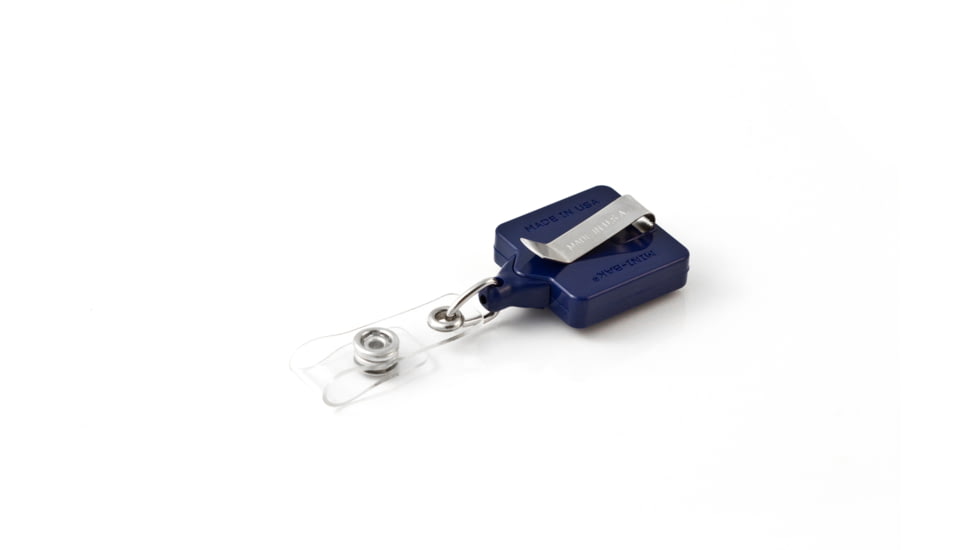 Key-Bak Mini-Bak ID Square Retractable Reel w/ 36in Nylon Cord, Steel Belt Clip, Twist-Free Vinyl ID Strap, Blue 0055-S05