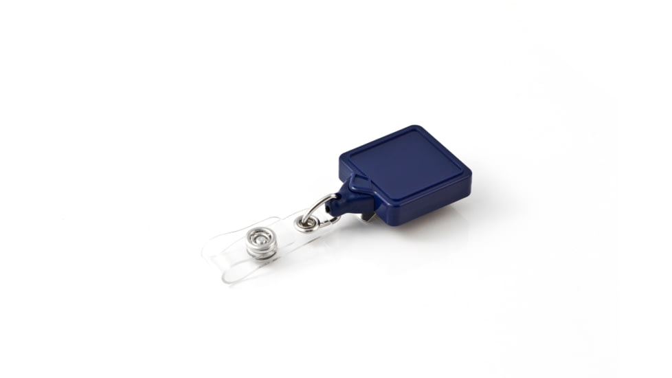 Key-Bak Mini-Bak ID Square Retractable Reel w/ 36in Nylon Cord, Steel Belt Clip, Twist-Free Vinyl ID Strap, Blue 0055-S05