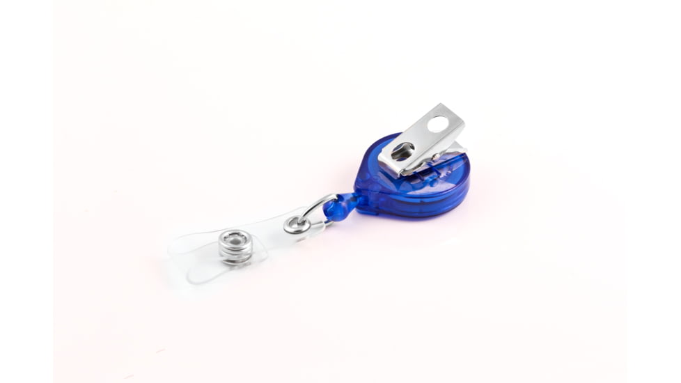 Key-Bak Mini-Bak ID Retractable Reel w/ 36in Nylon Cord, Swivel Bulldog Clip, Vinyl ID Strap, Translucent Blue 0214-015