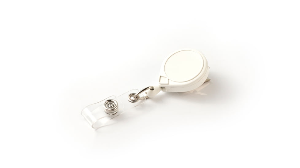 Key-Bak Mini-Bak ID Retractable Reel w/ 36in Nylon Cord, Swivel Bulldog Clip, Vinyl ID Strap, White 0066-005