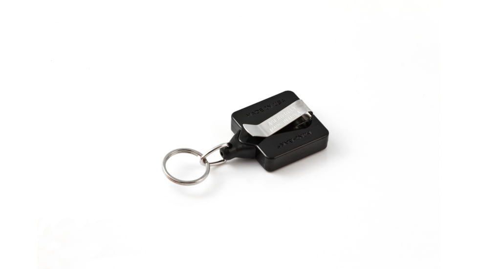 Key-Bak Mini-Bak Square Retractable Reel w/ 36in Nylon Cord, Steel Belt Clip, Split Ring, Black 0050-S05
