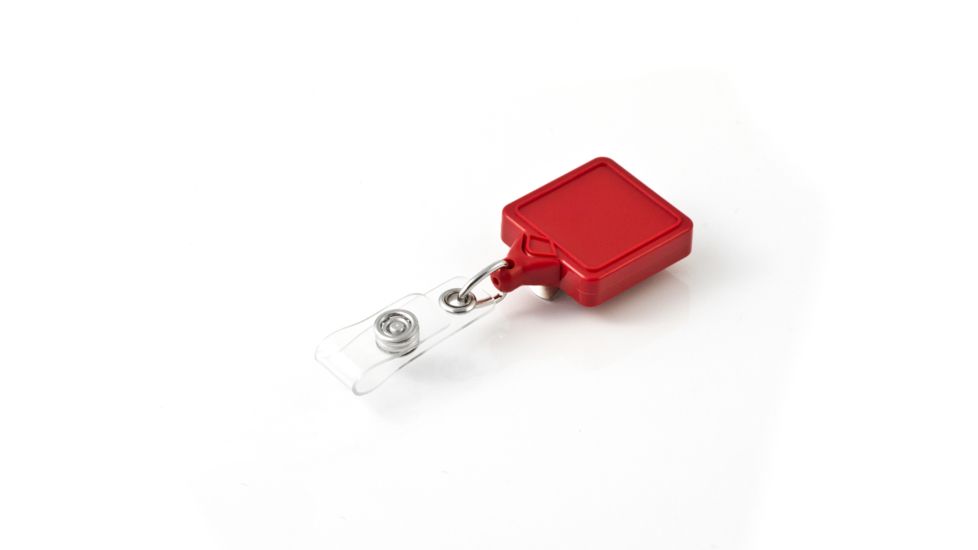 Key-Bak Retract-A-Badge ID 5-Pack Square Retractable Reel w/ 36in Cord, Belt Clip, Vinyl ID Strap, Red 0200-139