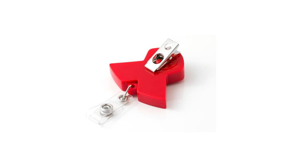 Key-Bak Retract-A-Badge ID RED RIBBON Shaped 5-Pack Retractable Reel w/ 36in Cord, Swivel Bulldog Clip, Vinyl ID Strap, Red 0308-759