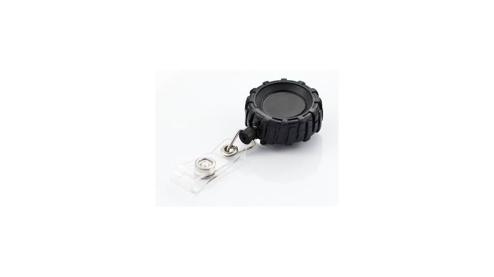 Key-Bak Retract-A-Badge ID TIRE Shaped 5-Pack Retractable Reel w/ 36in Cord, Belt Clip, Vinyl ID Strap, Black 0308-741
