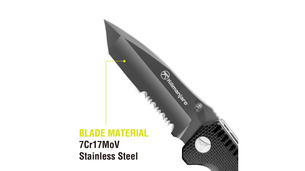 Kilimanjaro Gear Annex Folding Knife,3.5in, Black G10 Handle, Black Tanto ComboEdge Blade KJ910031