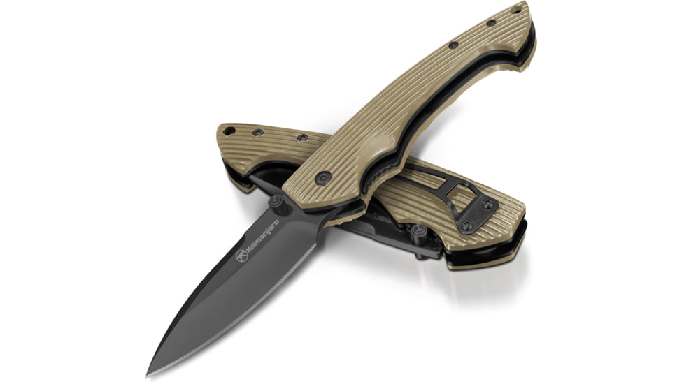 Kilimanjaro Gear Firma Folding Knife,3.2in Black Plain Blade,Tan G10 Handle KJ910015