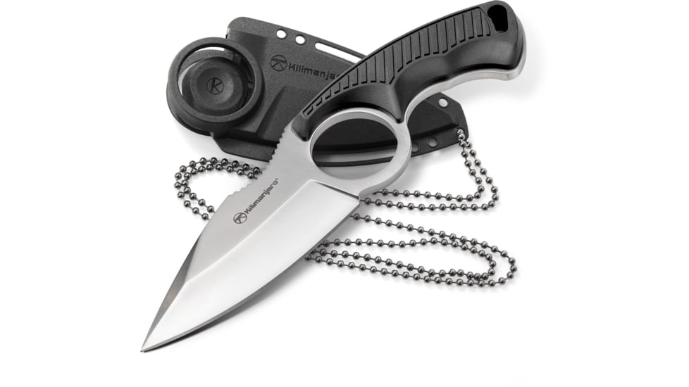 Kilimanjaro Gear Stretta Neck Knife,Plain Edge, Black Handle w/Sheath KJ910106