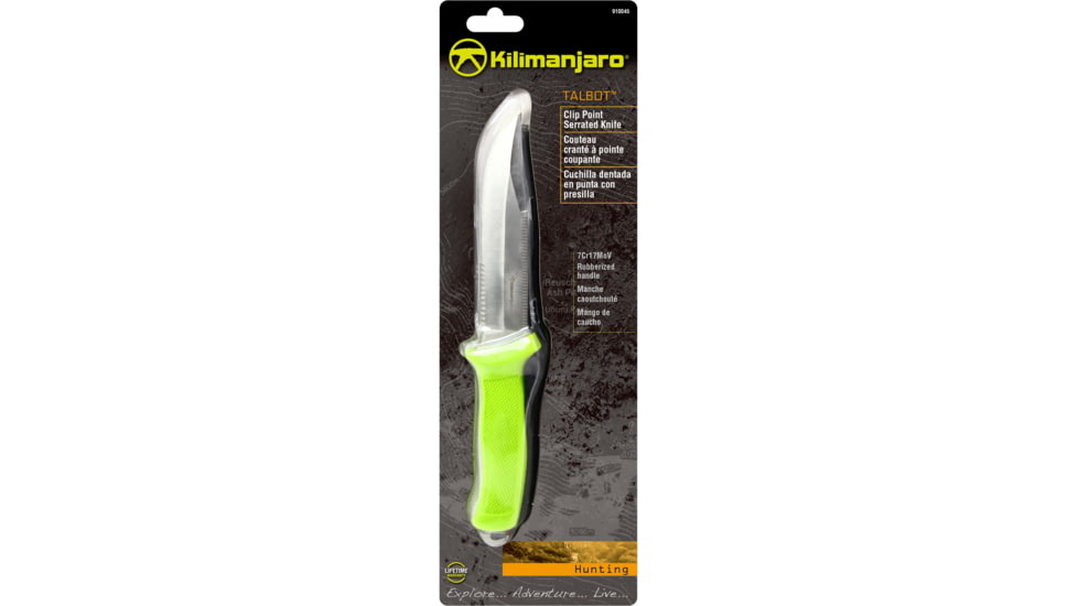 Kilimanjaro Gear Talbot Fixed Blade Knife,5.8in,Green Rubberized Handle,Clip Point ComboEdge Blade KJ910045