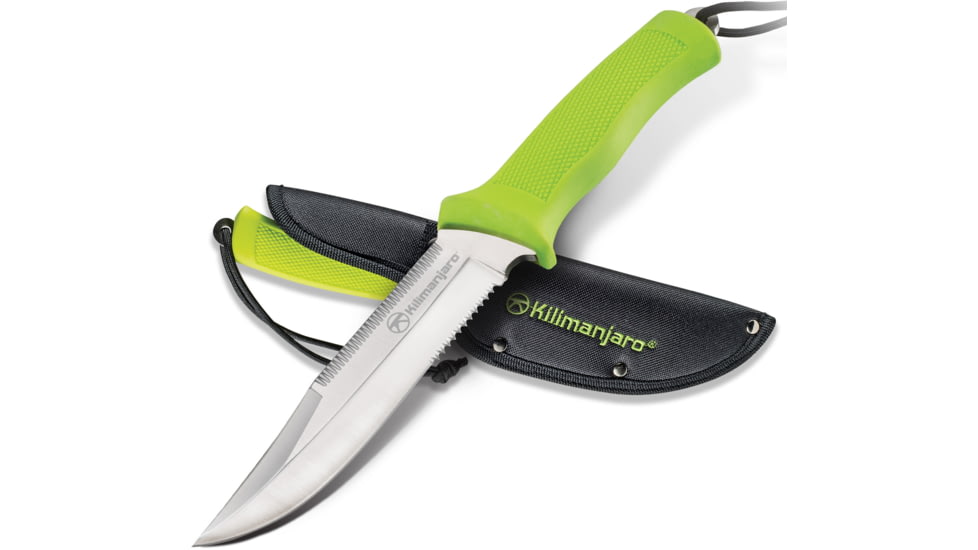 Kilimanjaro Gear Talbot Fixed Blade Knife,5.8in,Green Rubberized Handle,Clip Point ComboEdge Blade KJ910045