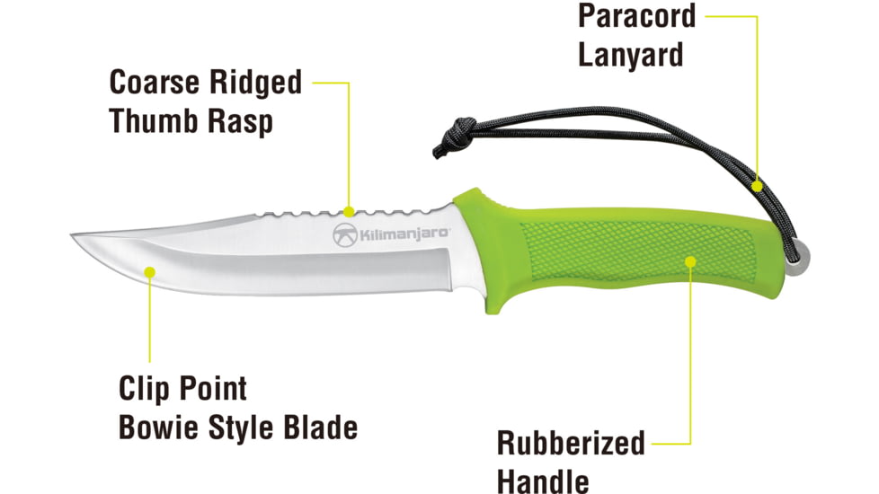 Kilimanjaro Gear Talbot Fixed Blade Knife,5.8in,Green Rubberized Handle,Clip Point Plain Blade KJ910044