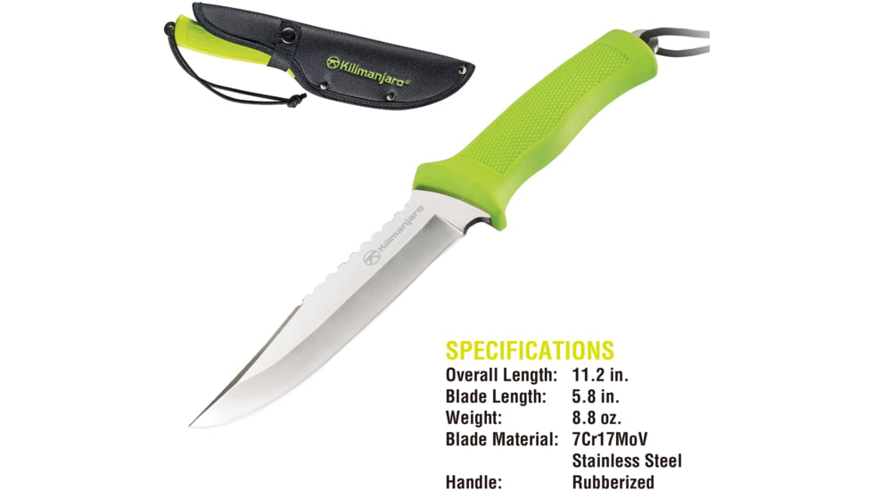 Kilimanjaro Gear Talbot Fixed Blade Knife,5.8in,Green Rubberized Handle,Clip Point Plain Blade KJ910044