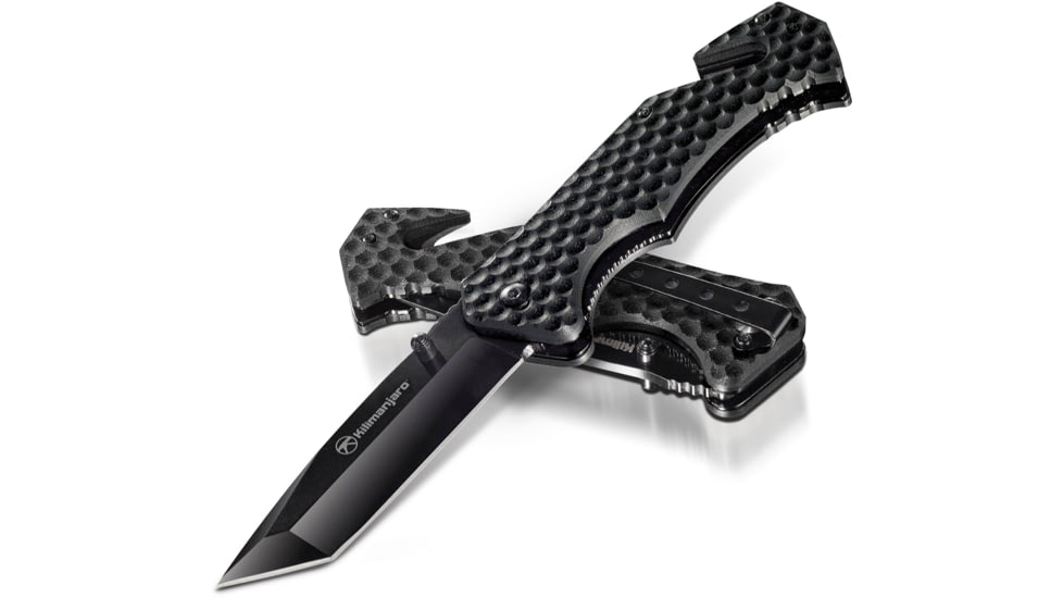 Kilimanjaro Gear UTAC Rescue Folding Knife,3.5in, Black G10 Handle, Black Tanto Blade KJ910033