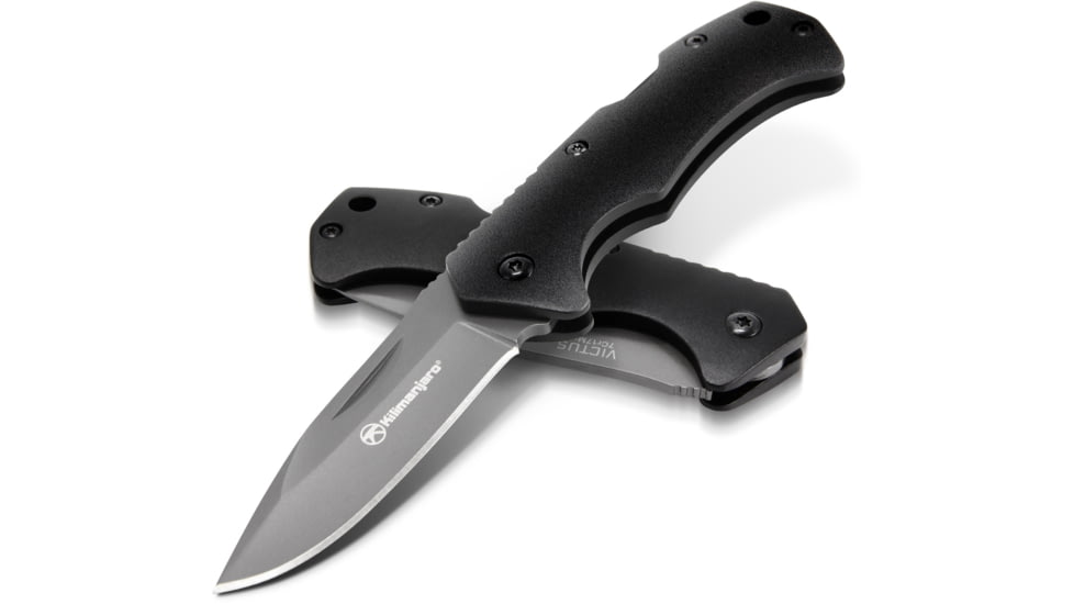 Kilimanjaro Gear Victus Folding Knife,2.5in, Black Handle, Black Plain Edge KJ910086