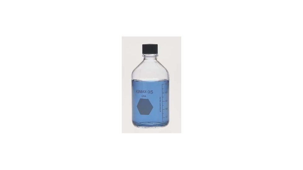 Kimble/Kontes KIMAX Media/Storage Bottles, KG-35 Borosilicate Glass, Graduated, Kimble Chase 61110T 1000 Black Phenolic PTFE-Faced 14-B White Rubber-Lined Closure