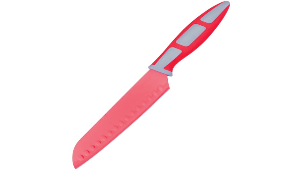 Kitchen Dao Santoku Knife Kitchen Knives, Overall 12in, Blade 6.75in L SS L Standard Edge, Handle Synthetic, Red Non-Stick Coated Blade, Red And Gray Handles., EK2401RED