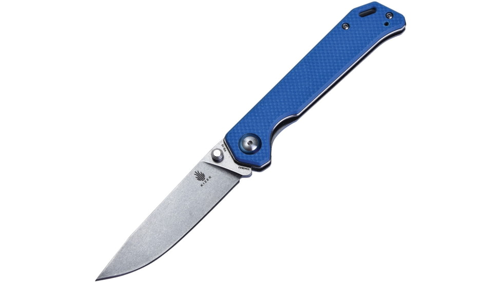 Kizer Cutlery Begleiter Linerlock Blue Folding Knife, 3.63in Stonewash Vg-10 SS Blade, Blue G10 Handle, Thumb Stud, Pocket Clip, V4458A3