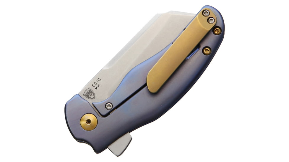Kizer Cutlery C01C Mini Framelock Blue Folding Knife, 2.5in Stonewash Cpm S35Vn SS Blade, Blue Anodized Titanium Handle, Pocket Clip, Black Nylon Pouch, KI3488A2