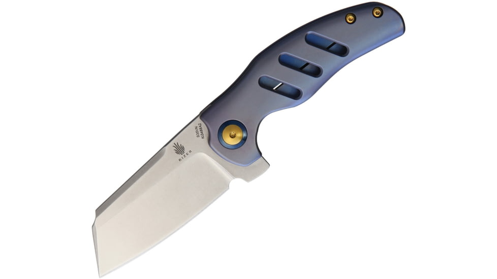 Kizer Cutlery C01C Mini Framelock Blue Folding Knife, 2.5in Stonewash Cpm S35Vn SS Blade, Blue Anodized Titanium Handle, Pocket Clip, Black Nylon Pouch, KI3488A2