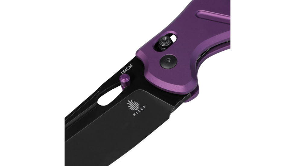 Kizer Cutlery C01C Sheepdog Black Folding Knife, 4.5in Closed, 3.5in Black Finish 154CM Stainless Steel Blade, Purple Aluminum Handle, V4488AC1