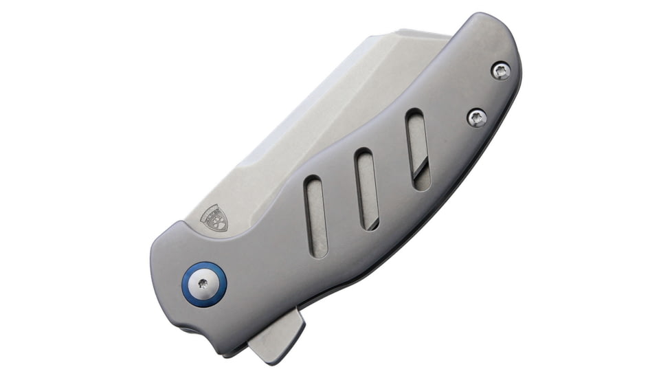 Kizer Cutlery C01E Framelock Left Hand Folding Knife, 3.25in Stonewash S35Vn SS Blade, Gray Satin Titanium Handle, Pocket Clip, Left Hand Version, KI4488L1