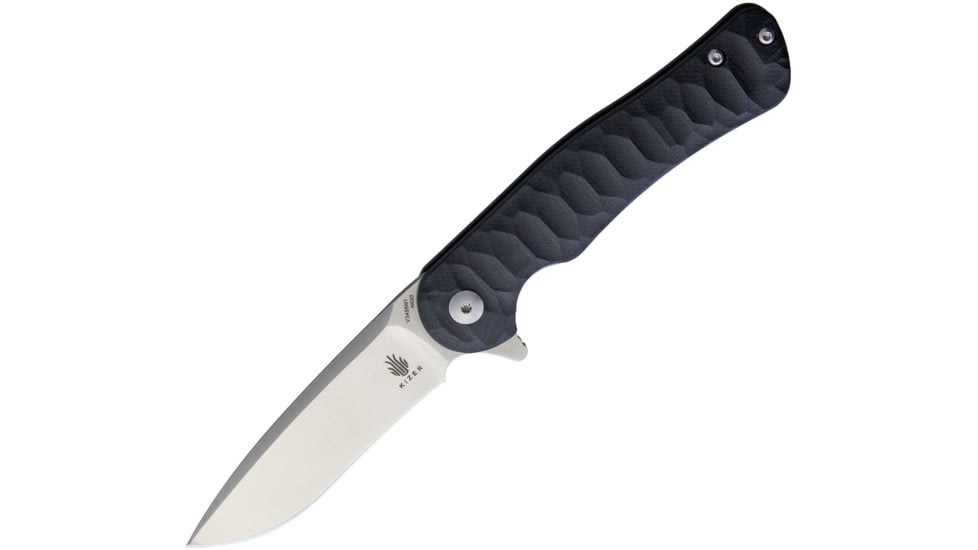 Kizer Cutlery Dukes Linerlock Folding Knife, 3in Satin Bohler N690 SS Blade, Black Sculpted G10 Handle, Pocket Clip, V3466N1