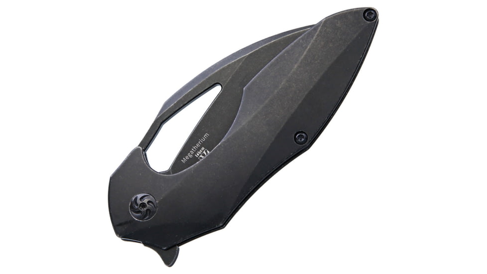 Kizer Cutlery Megatherium Left Handed Folding Knife, 4in Black Stonewash Cpm S35Vn SS Blade, Black Titanium Handle, Pocket Clip, Thumb Pull, Left Hand Version, Black Nylon Storage Case, KI4502L2