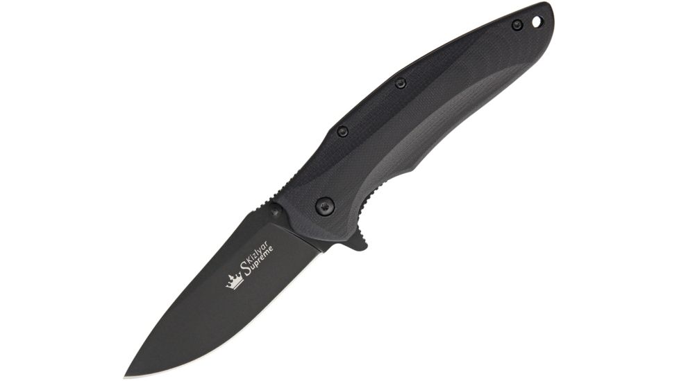 Kizlyar Zedd Linerlock Black Ti AUS-8 Folding Knife,3.25in,AUS-8 Steel,Drop Point,Black,G10 Handle KK0173