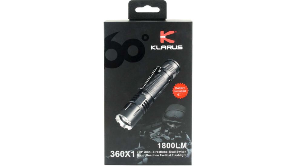 Klarus 360X1 1 x 18650/ 2 x CR123A/ 16340 CREE XHP35 HD E4 LED Rechargeable EDC/Tactical Flashlight, 1800 Lumens, Black, 360X1