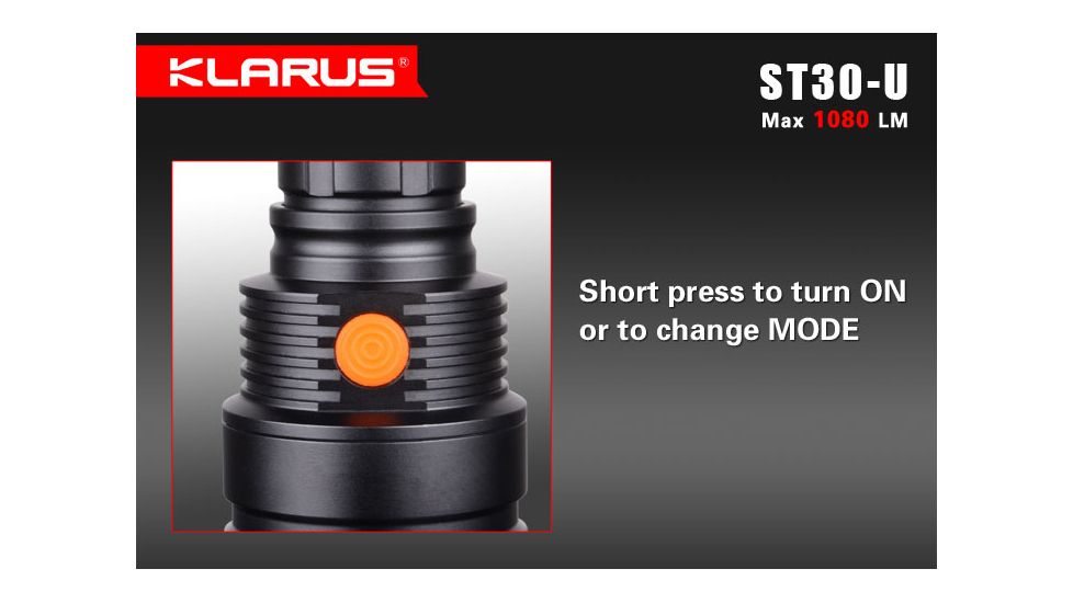 Klarus ST30-U Cree XM-L2 Waterproof LED Flashlight,Black,1080 Lumens KLARUS-ST30-U-XML2
