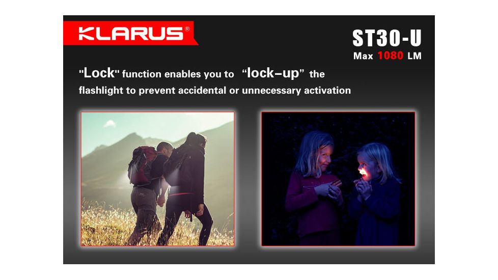 Klarus ST30-U Cree XM-L2 Waterproof LED Flashlight,Black,1080 Lumens KLARUS-ST30-U-XML2