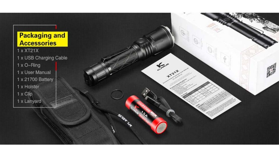 Klarus XT21X 1 x 21700 CREE XHP70.2 P2 LED Tactical Flashlight, 4000 Lumens, Black, XT21X